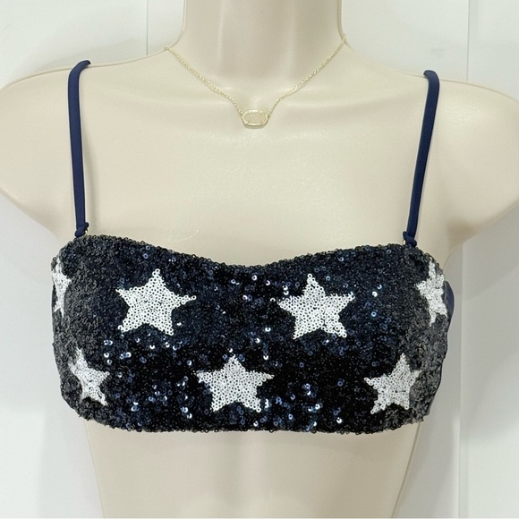 Beach Bunny London Bralette Sparkle Star Bikini Top Navy Blue Small Patriotic - Picture 5 of 14